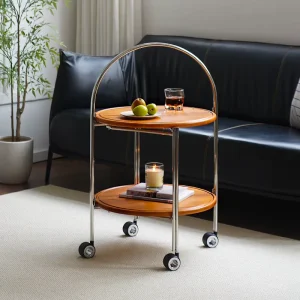 Foldable Rolling Coffee Table with AA Grade Rubber Wood Top Stainless Steel Frame for Living Room Bedroom Small Space Restaurant