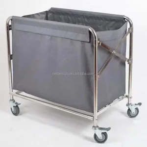 Foldable Stainless Steel Linen Trolley Easy to Assemble Mobile Laundry Cart with Casters for Hotel & Hospital