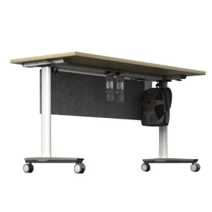 Foldable Stainless Steel Training Table Castor Mobile Conference Desk Flip Training Table Privacy Screen Multi Function Design