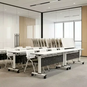 Foldable Training Table Conference Table and Chairs Movable and Multifunctional Training Desk