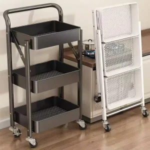 Foldable Trolley Livingroom Bedroom Cart Hair Salon Trolley Metal Trolley Cabinet Sanck Rack