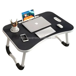 Foldable Wood and Aluminum Alloy Desk Easy to Assemble Computer Desk for Home Office for Bedroom with Storage Features