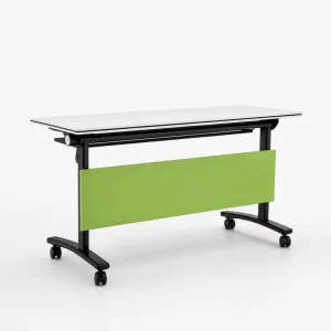 Foldable Wooden Panel Training Table Lockable Wheels Flip Top Space Saving Conference Desk Office Classroom Training Rooms