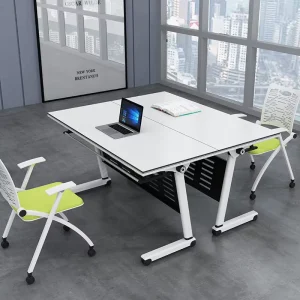Folding Bamboo Commercial Training Table Chair Set Mobile Office Desk Long Bar Shaped Modular Conference Table Double Person
