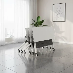 Folding Bamboo Rectangular Conference Table Mobile Training Chair Set with Casters for Meeting Rooms Events Modular Office Desk