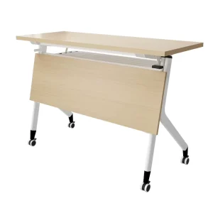 Folding Bamboo Training Table Mobile Conference Table Chair Set Joinable Desks Double Tiered Bar shaped Commercial Modern Office