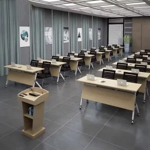 Folding Conference Training Table Large Office Removable Desk Bamboo Metal Legs Modern Design