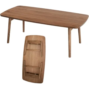 Folding Legs Modern Coffee Table with Storage Natural Walnut and Rubber Wood Material Home Furniture