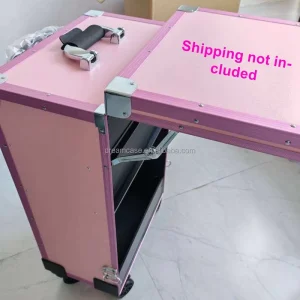 Folding Nail Suitcase with Table and Wheels Candy Pattern Design Foldable Nail Desk Cosmetic Travel Case