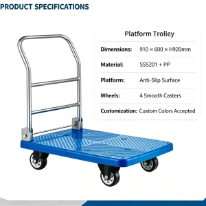 Folding Platform Hand Truck Stainless Steel Plastic Flatbed Trolley for Hotel Warehouse Industrial Equipment