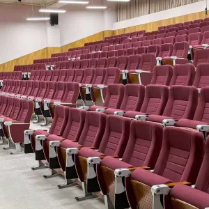 Folding Seat Metal Frame Auditorium Chair PU Leather Seat Swivel Design Durable Eco Friendly Modern Commercial Theater Furniture