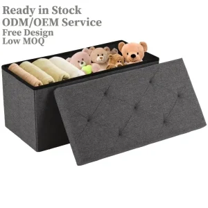 Folding Storage Ottoman Bench Fabric Storage Box with Padded Seat for Bedroom and Living Room
