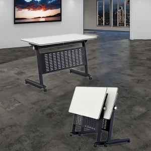 Folding Training Table Combination Splicing Conference Table Student Tutoring Class Table Pulley Wooden + Metal Leg Office Use
