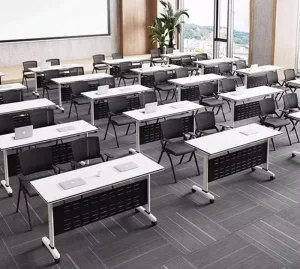 Folding Training Table With Rolling Casters and Modesty Panel for Staff Training Area Office Room and Workshop Space