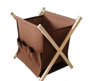Folding Wood and Fabric Magazine Holder Shelf