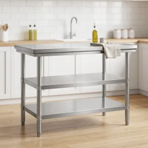Food Grade Stainless Steel Prep Table Commercial Kitchen Work Bench 304 201 Metal Utility Table for Canteen School Hospital