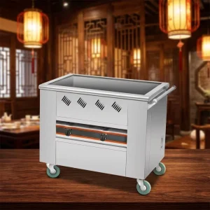 Food Warmer Cart Large Capacity Mobile Dimsum Cart Stainless Steel Restaurant Service Trolley