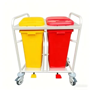 Foot Operated Medical Waste Trolley Dual Bin Stainless Steel Hospital Waste Cart with Pedal for Clinic