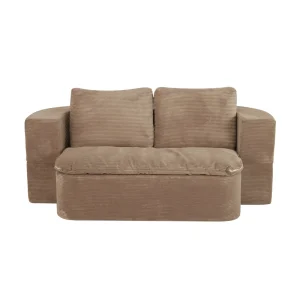 Foshan Factory Direct Custom Fabric Square Upholstered Sofa Contemporary Brown Ribbed Velvet Loveseat Living Room Furniture