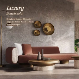 Foshan Factory Italian Luxury Curved Boucle Sofa Set Furniture Living Room Villa Luxury Sofa Set