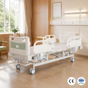 Four Function Four Handle Manual Hospital Bed Durable Metal Structure Adjustable Patient Nursing Bed for Clinical Use