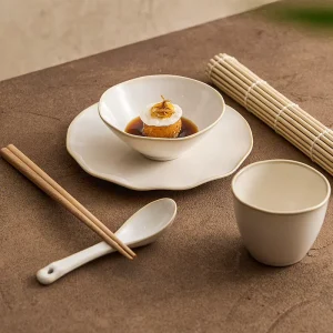 Four Piece Set Rice Yellow Hot Pot Table Hotel Restaurant Dish Ceramic Bowl Plate Cup Spoon Chopstick Combination Tableware