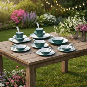 Four piece Melamine Restaurant specific Tableware Set with a Green Style Is Suitable for Hotels