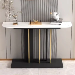 Frame TV Console Table Marble Tabletop Metal Stainless Steel Modern White Iron Coffee Table