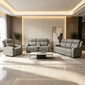 Frank Furniture Modern PU Leather Reclining Sofa Set (3 2 1) with Zero Gravity Wall Hugger Design and Cotton Filling
