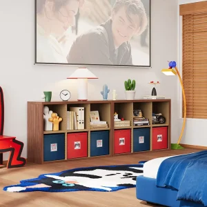 Free Assembly Steel TV Cabinet with Wood Grain Texture for Living Room