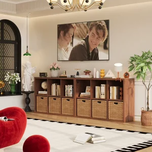 Free Combination TV Cabinet Steel Frame Wood Grain Surface for Home Office & Kids Room