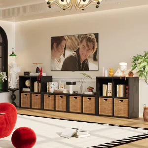 Free Layout TV Cabinet Black Steel Finish for Open Plan Living Area