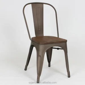 Free Sample Outdoor Metal Iron Stackable Industrial Dining Chair with Cushion Low Back Design Commercial Warehouse Event Use