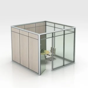 Free Standing Office Partitions and Cubicles with Aluminum Frame Modern Wood Accent Design Office Partition Solution