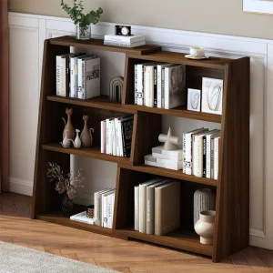 Freestanding 6 Compartment Modern Solid Wood Storage Shelf Display Organizer Space Saving Ladder Bookcase School Eco Friendly