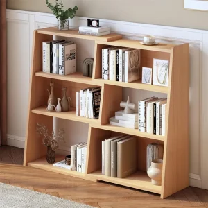 Freestanding 6 Compartment Solid Wood Modern Display Organizer Space Saving Ladder Bookcase Home Furniture Portable Books Plants