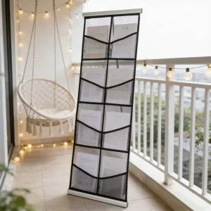 Freestanding Mesh Brochure Holder 8 Pocket Floor Standing Display Rack for Hotel Lobby Retail Store Exhibition Office
