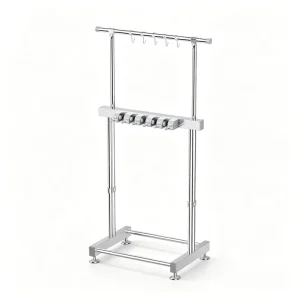Freestanding Rolling Cleaning Tool Storage Cart with Push Handle Stainless Steel Mop Broom Rack for Garage School