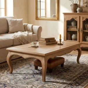 French Antique Style Farmhouse Classical Rectangular Solid Oak Wood Coffee Table for Home Hotel Use
