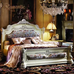 French Antique Style Luxury Bedroom Furniture Set Solid Wood Frame Upholstered Bed European Classic Design Hotel Customizable