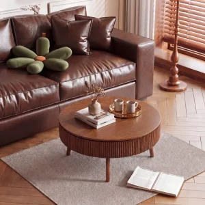 French Bauhaus Solid Wood Adjustable Coffee Table Vintage Luxury Round Lifting Center Table