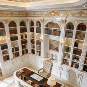 French Cream Style Full Wall Bookcase Solid Wood Carved Corner Background Cabinet l shaped bookcase Multi functional Bookshelf