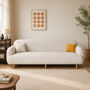 French Cream Style Modern Minimalist Sofa Set Solid Wood Frame High Density Sponge Suede Fabric Straight Layout for Hotel