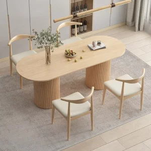 French Light Luxury Oval Walnut Dining Table Set 4 Solid Wood Chairs Handcrafted Stable Leg Restaurant Furnishing
