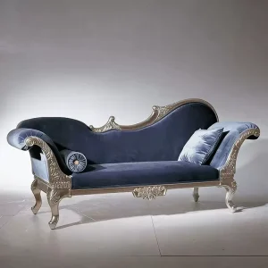 French Light Luxury Solid Wood Chaise Lounge with Retro Carved Design Velvet Upholstery Multi Room Use