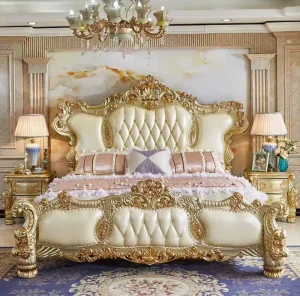French Luxury King Size Solid Wood Carved Bed with Classical European Design Commercial Hotel Bedroom Furniture Set
