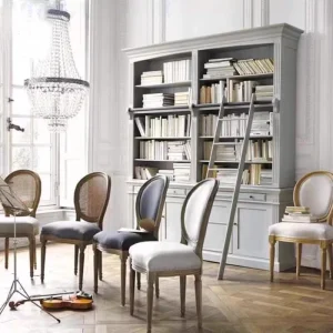 French Minimalist Bookshelf Living Room Wooden Library Wall Bookcase Shelf with Ladder Customize