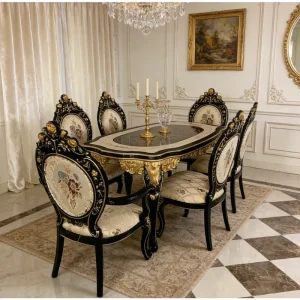 French Modern Light Luxury Black Dining Table with Gold Detailing Suitable for Small and Medium sized Restaurants