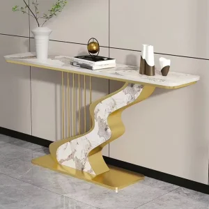 French Modern Luxury Marble Stainless Steel Console Tables for Hallways Living Rooms