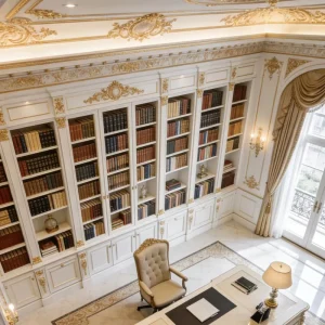 French Palace Full Wall Bookshelves European Carved Wooden Display Cabinets for Villa Studies Custom Office Background Cabinets